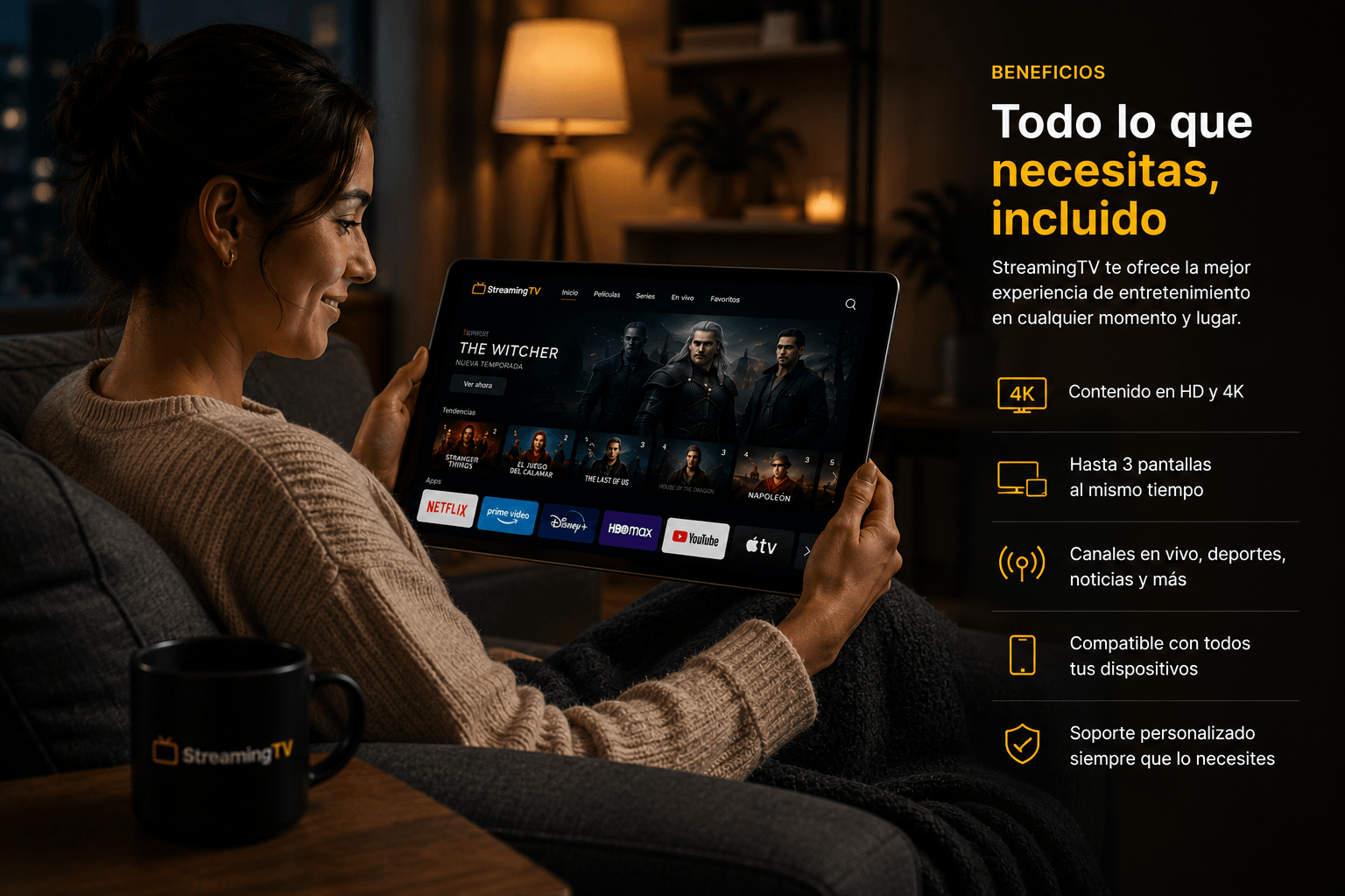 Persona disfrutando StreamingTV en una tablet